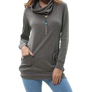 Long sleeve button cowl neck casual tunic!